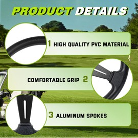 RASTP 13.8'' Golf Cart Steering Wheel for Club Car DS and Club Car DS Precedent EZGO Yamaha Golf Carts(Black)