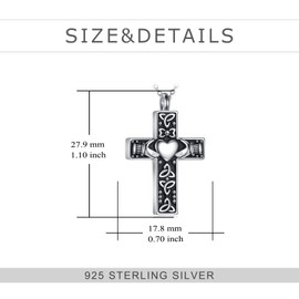 LELOUCHY Celtic Cross Urn Necklace 925 Sterling Silver Celtic Cremation Jewelry for Ashes Irish Claddagh Urn Pendant Cross Jewelry for Men Women Girls…