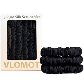 VLOMOT- Juego de 3 coleteros de seda, 100% seda morera pura, cintas para el pelo con colores elegantes