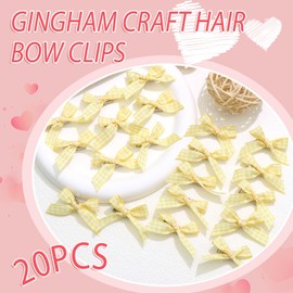 SAWINDA 20PCS Mini Hair Bows Gingham Craft Bow Hair Clips Yellow Bows for Hair Small Checkered Hair Bowknot Barrettes Cute Claw Clips Hair Ribbon Hair Clips Accessories for Teens and Girls