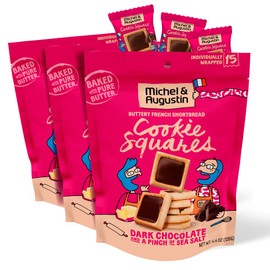 Michel et Augustin Cookies, Individually Wrapped Snacks, 3 Pack, Gourmet Dark Chocolate & Sea Salt Shortbread, 15 French Butter Cookies per bag