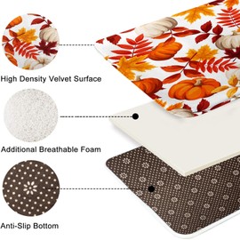 Arttown Autumn Orange Pumpkin Bathroom Rug Mat Set of 2, Fall Maple Leaf Washable Cover Floor Rug Carpets Floor Bath Mat Bathroom Decorations 16x24 and 20x32 Inches