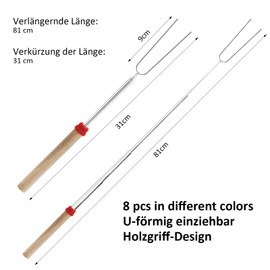Pack of 8 Barbecue Skewers Telescopic Marshmallow Stick Bread Skewers Marshmallow Skewers for Stick Bread Sticks, Grill Stick, Barbecue Skewers Campfire Skewers Long Telescopic Fork Barbecue Stick for