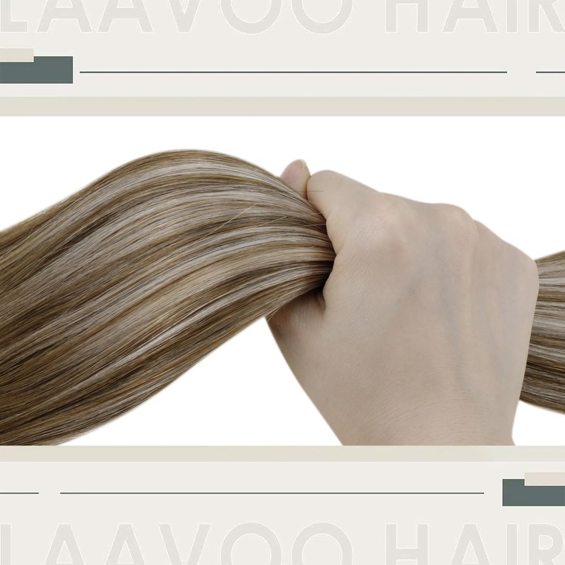 LaaVoo Micro Loop Hair Extensions Balayage Light Brown With Platinum