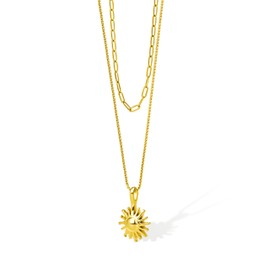 VICKWOOD Necklace Sun Necklace Women's Layering Chain 50-60 cm Long Jewellery with Sun Pendant Made of Stainless Steel Waterproof in 16k Gold Plating/Rose Gold/Black/Silver with Gift Box, Stainless