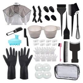 42 piezas de kit de coloración para el cabello, tazón para teñir el cabello, cepillo para polvo de tinte, agitador de cabello, cubierta para orejas, clip para el cabello, capa para colorear el