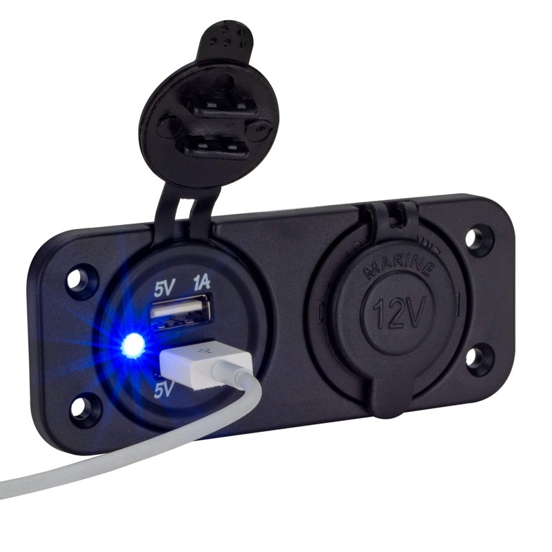 Marine Grade RV Dual USB & 12V Power Socket (2