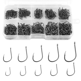 500 Pcs Fishing Hooks in 10 Sizes, No.3-No.12 Carbon Steel Barbed Circle Eyed Hooks Fishing Sea Fish Eyeless Hooks Carp Fishing Tackle with Compartment Box for Saltwater Freshwater Fishing Accessories