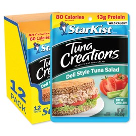 StarKist Tuna Creations Deli Style Tuna Salad, 3 oz Pouch(12 Pack) Ready to Eat Wild Caught Tuna,13g Protein,80 Calories Per Serving,Gluten Free Soy Free, Kosher,Perfect for Salads,Meals and Snacks