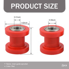 Jewkot 2 Pieces Car 8mm and 10mm Chain Roller Tensioner Guide, Chain Adjuster Roller, Chain Tensioner Replaceable Accessories, Universal for Most Cars (Red)