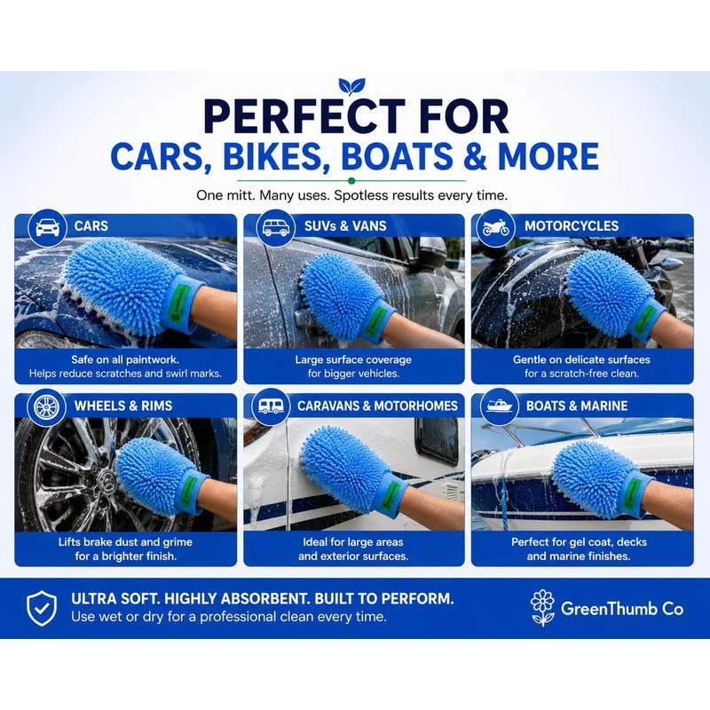 GreenThumb Co Microfibre Car Wash Mitt, Ultra Soft Scratch-Free Wash