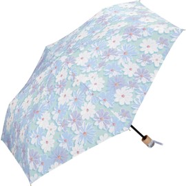 Wpc. 5871-013-002 Rain Umbrella, Blossom, Mini Blue, Folding Umbrella, Ribs, 19.7 inches (50 cm), Women's, For Rain or Shine, Hand Opening, Pastel Color, Feminine, Floral Pattern, Flower, Elegant,