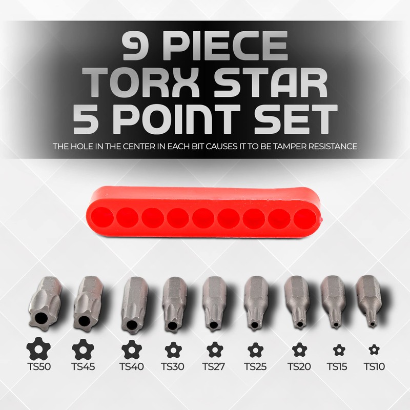 Torx Plus 5-Point Tamper-Proof Security Bits - 12Pc Torx Star