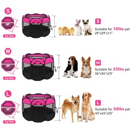Dog Playpen, Puppy Pet Playpens Indoor for Medium Dogs Tent Crates Cage Indoor/Outdoor, Portable Pop Up Dog Kennel Playpen with Carrying Case for Dogs/Cats/Rabbits, Removable Zipper Top, Hot Pink