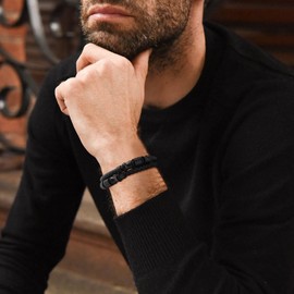 VNOX Men's Leather Bracelet Son Gift Leather Bracelets for Men Black 21 cm Length Jewellery I Love You for Dad Son Brother Husband