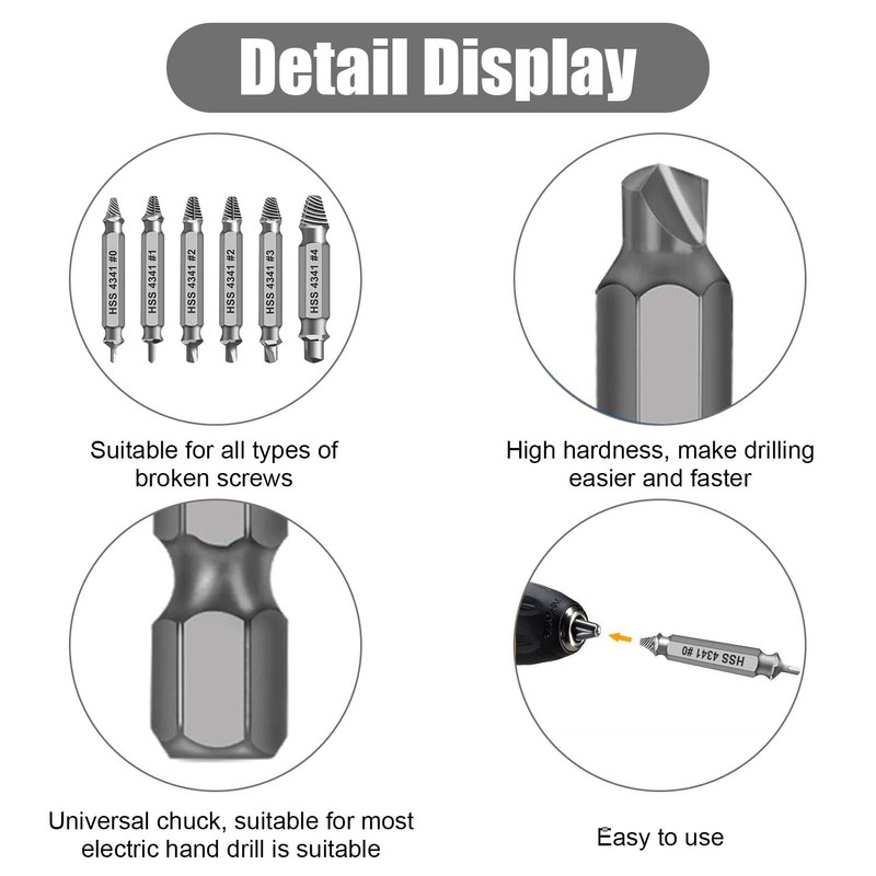 6 Pcs Damaged Screw Remover Screw Tool Stripped Screw Extractor