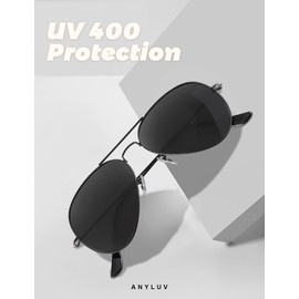 Aviator Sunglasses For Men Women Polarized Retro Sun Glasses Driving UV400 Protection, Black (M)