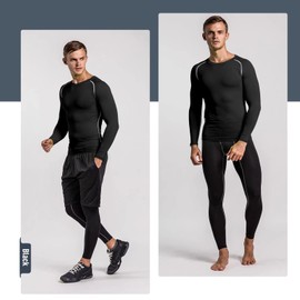 Tesuwel Compression Shirts for Men Long Sleeve Workout Shirts Mens UPF 50+ Running Hiking Cycling Base Layer Top for Basketball Sports,Quick Dry Moisture Wicking Breathable Cool 323 Black S