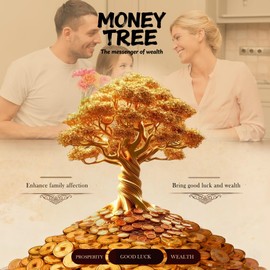 Top Brass Money Tree, Artificial Bonsai Tree - Feng Shui Decor & Gifts for Home, Feng Shui Statue, Chinese New Year Decoration, Chinese Decor & Gifts (Golden)