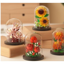 Lvbing Valentine's Day Gift Assembly Bonsai Flower Miniature Building Block Set with dust Cover, Building Block Flowers, Valentine's Day Creative Gift for her (Rose)