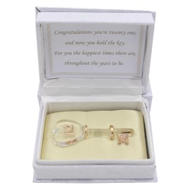 Widdle Gifts Glass Birthday Key with Gold Embellishment Gift Boxed Keepsake Gift (21st Birthday 9564)