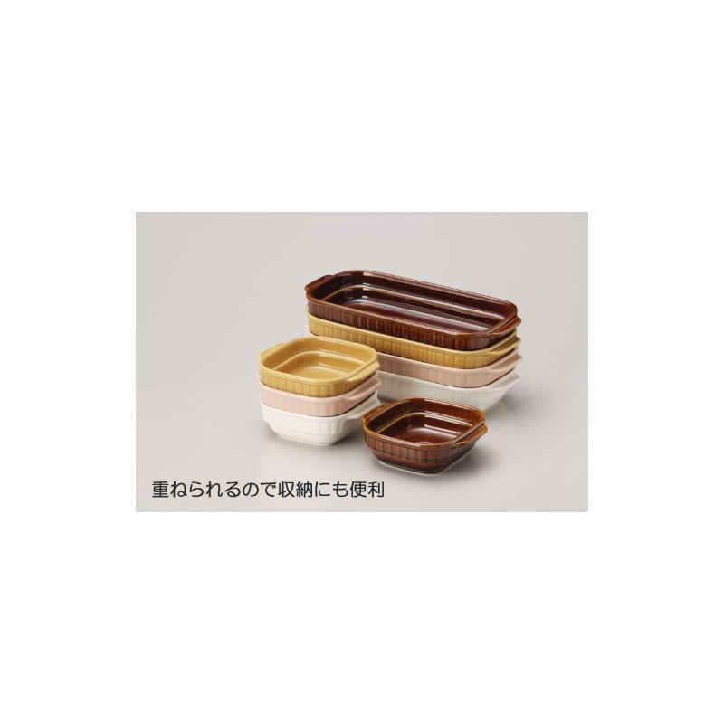 Sanpoto Banko Ware 14069 Long Angle Gratin Plate, Brown, Mocha
