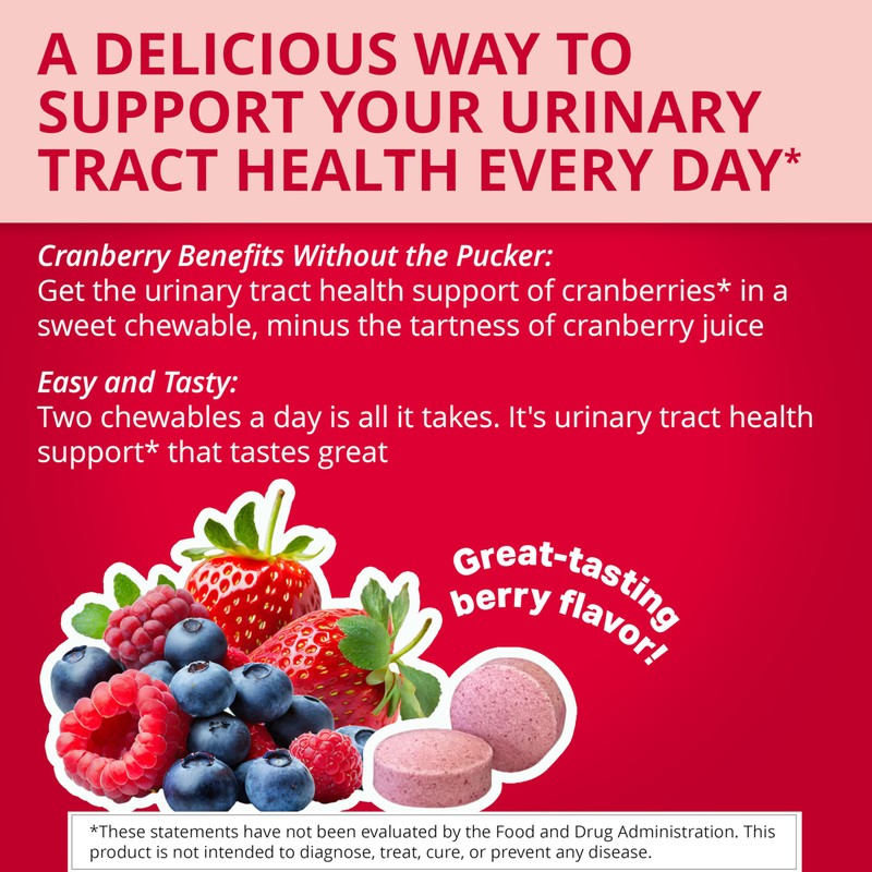 Uricalm Cranberry, Daily Dietary Supplement Chewable with D-Mannose, Berry, 60