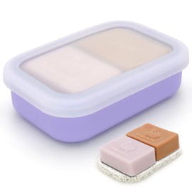 AIDIMMING Enhanced Leakproof Silicone Travel Shampoo bar Holder, Shampoo and Conditioner Bar Container, Soap Box for Handmade Soap, Shatterproof Soap Holder for Save Soap (Clear&Purple)