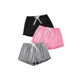 Milumia Women's Plus Size 3 Pack Pajama Shorts Solid Ruffle Hem Sleep Lounge Short