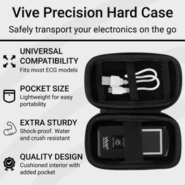 Vive Precision Hard Travel Case for ECG (Black) - Heart Monitor Case for Kardia Mobile 6L & EKG - Cardicac Mobil Device Carrier - Waterproof Protective Cover for EKG Lightweight, Portable, Mesh Pocket