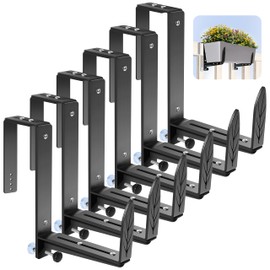 Window Box Brackets, Adjustable Planter Box Brackets, Heavy Duty Iron Flower Box Bracket for Deck Railing with Upgraded Bottom Support - Ideal for Balconies, Fences, and Gardens (6 Pack)