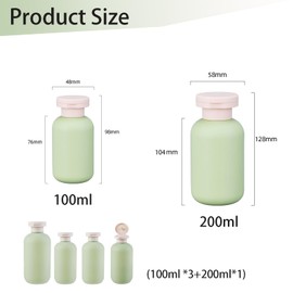 4pcs Flip Cap Shampoo Shower Gel Bottles,Empty Refillable Travel Size Bottles Sub Package Squeeze Bottles for Travel Lotion Shampoo Body Wash travel shampoo bottles(100ml *3+200ml*1)
