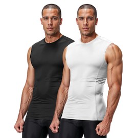 DRSKIN 2 Pack Men's Compression Shirts Sleeveless Tank Top Athletic Sports Workout Running Base Layer Active (COMTK (B+WH) XL)