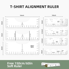 13 PCS Tshirt-Ruler Guide to Center Vinyl, Transparent V-Neck/Round PVC Ruler for Alignment, Heat Press, Children Youth Adult, Front and Back Measurement