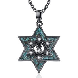 Kootwo Star of David Necklace 925 Sterling Silver Black Yin Yang Pendant Necklace Turquoise Hanukkah Gifts for Women Mon