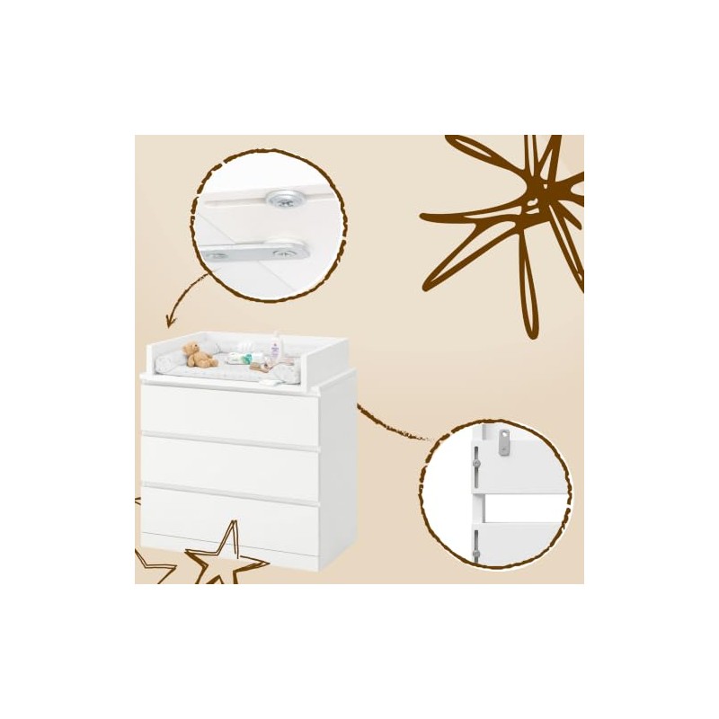 Baby Changing Table Topper, Straight Sides, 53.2x70 cm, White