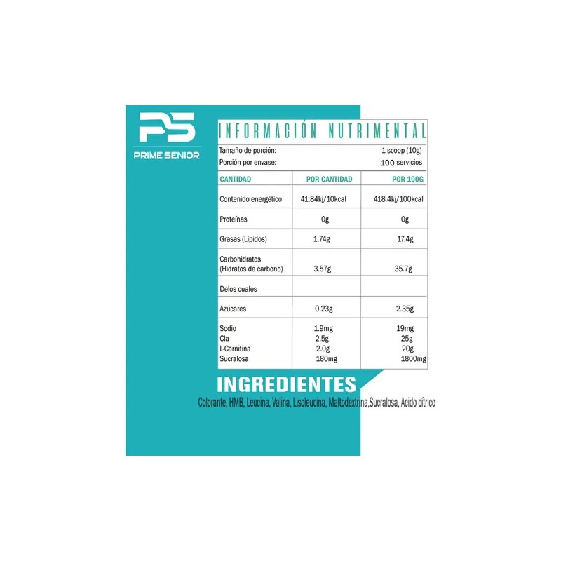 Cla Carnitina Prime Senior 1kg Preentreno Sabores 100servs