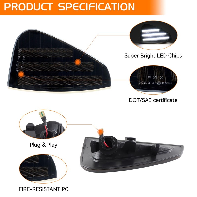 FetonAuto White Front Bumper LED Side Marker Lights Assembly for
