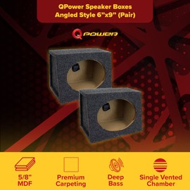 QPower 2-Pack 6x9 Inch Speaker Box Enclosures, Angled Style, Black - Car Stereo and Sound System Accessories - Portable Audio Equipment for Vehicles