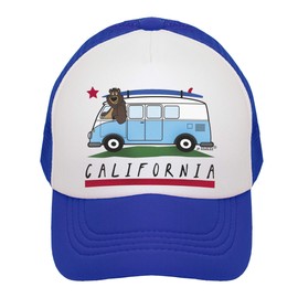 JP DOoDLES California Surfer Bear - Gorro de Camionero para niños, diseño de VW camión Disponible en tamaños para bebés, niños, jóvenes y Adultos, Azul Royal, Kiddo (2-5 YRS)