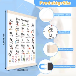 JIANTA ABC Poster for Children 30 x 40 cm Learning Poster Letters Numbers Learning Children's Room Primary School Preschool Alphabet for School Nursery Hanging / Magnetic