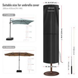 SIMPHAUS Double Garden Umbrella Cover for Ø2 to 4m Patio Umbrella Covers Heavy Duty Oxford Fabric,Garden Waterproof Parasol Cover with Rod Parasol Rain Cover Windproof Anti-UV 230x67/67cm