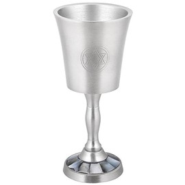 Zion Judaica Passover Seder Natural Black Pearl Inlay Kiddush Cup Goblet 6" Tall Engraved Star of David Pewter Finish Wine Cup for Shabbat Yom Tov Pesach Bat/Bar Mitzvah Pearls Wine Goblet 3.5 oz