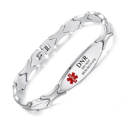 LinnaLove 7 1/2 inch lovely Medical Alert Bracelets for Women stainelss Steel Medical Bracelet has Pre-Engraving Do Not Resuscitate
