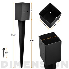 Heavy Duty Metal Fence Post Anchor Ground Spike 31.5''x4''x4'' for Fence, Mailbox, Bird Feeder, Decking, Banner, ... with The Black Powder Coating Cover on The Surface (Set 2)