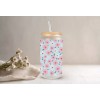 Mugzan Pink Cute Flowers Frosted Glass Can W Bamboo Lid