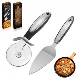 MISHURACLES Stainless Steel Pizza Wheel & Spatula Set - Perfect for Slicing and Serving Pieces Pizza, Pizza Cutter with Finger Guard