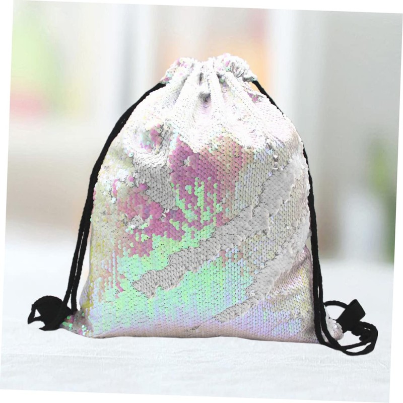 SHOWERORO Sequin Sackpack Drawstring Backpack Women Tote Bag Polyester Storage