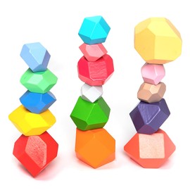 umu® Children's Wooden Balance Stones - 16 Colourful Stackable Stones Made of Solid Wood, Wooden Toy for Children from 2 3 4 5 6 Years