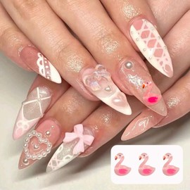 BAIYIYI 50Pcs Cartoon Swan Nail Art Charms 3D Ice-Transparent Pink Swan Resin Charms Flatback Kawaii Y2K Nails Art Decoration DIY Crafts Nail Supplies Scrapbooking Embellishments